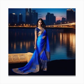 Blue Silk Saree Canvas Print