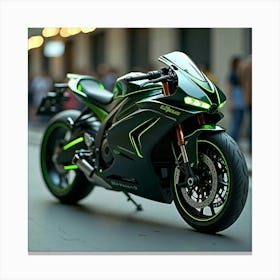 Electric Super Bike With Sleek Curves And Neon Green Highlights 1 Canvas Print