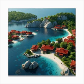 Default A Island With Redroofed Buildings Trees And A Body Of 1 ١ Canvas Print