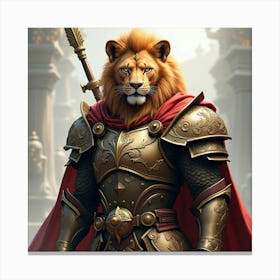 A Fierce Lion Headed Warrior In Ornate Magical Armor And Cape 1 Canvas Print