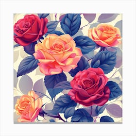 Roses Seamless Pattern Canvas Print