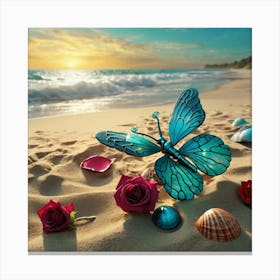 Blue Butterfly On The Beach Canvas Print