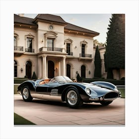 Sports Car In Front Of A Mansion Canvas Print