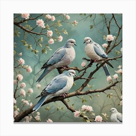 Doves In Blossom Canvas Print