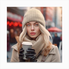 Portrait Of A Woman Holding A Coffee Canvas Print
