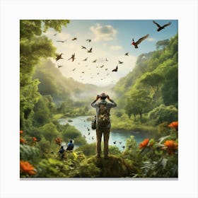 Bird Watching In The Jungle paintings art print Canvas Print