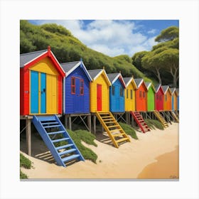 Default Vibrant Beach Huts Art Print 2 Canvas Print