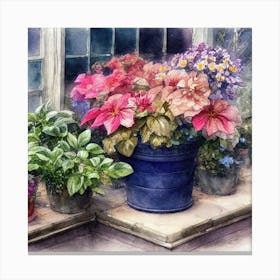 Watercolor Greenhouse Flowers 7 Canvas Print