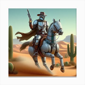 Din Djarin The Mandalorian Cowboy Riding A Horse Star Wars Art Print Canvas Print