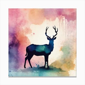 Watercolor Deer Silhouette Canvas Print