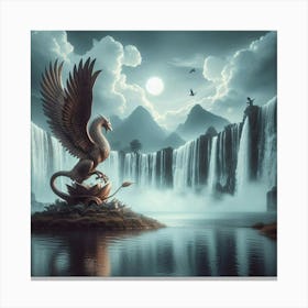 Eagle On A Waterfall Canvas Print