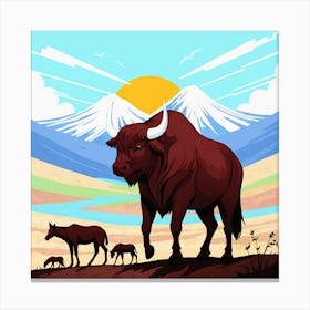 Bulls In The Mountains 1 Canvas Print