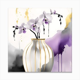 Orchids In A Vase Monochromatic Watercolor 1 Canvas Print