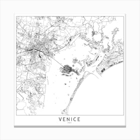 Venice White Map Square Canvas Print