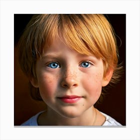 Firefly Strawberry Blond, Little Boy, Blue Eyes, Freckles, Nose, Child, Portrait, Adorable, Natural, (10) Canvas Print