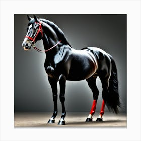 Caballo Negro Detalles Rojo Canvas Print