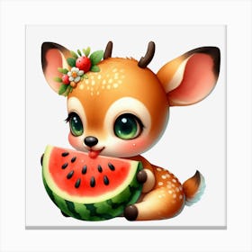 Cute Deer With Watermelon Canvas Print