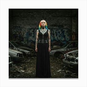 The Allure of Inked Beauty Girl In A Car Park Canvas Print