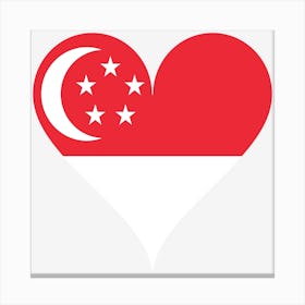 Heart Love Singapore Asia Flag Coat Of Arms Crescent Moon Stars Canvas Print