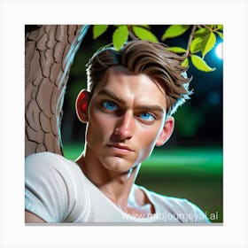 A serious-man under a shady tree Canvas Print