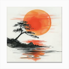 Apanese Ink Brush Sunset A Minimalist Masterpiece Canvas Print