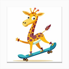 Illustration Of A Giraffe Skateboarding Canvas Print