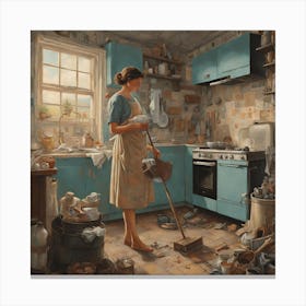 Woman Cleaning The Kitchen Canvas Print