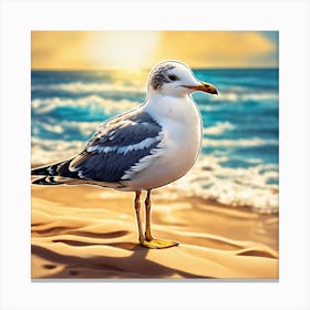 Seagull On The Beach Canvas Print