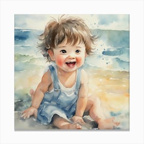 Watercolor Of A Baby On The Beach 1 Canvas Print