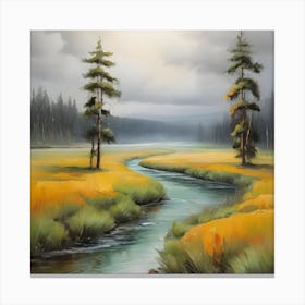 River In The Meadow . 2 Canvas Print