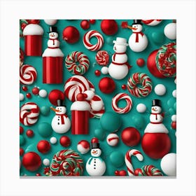 A Christmas Theme Art Having Snowmancandiesteal Red And White Theme Abstract Pattern By Jacob 603484836 Canvas Print