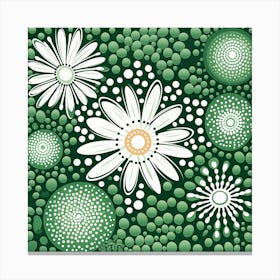 Yayoi Kusama Daisy Inspired Design In Moss Green Canvas Print