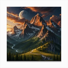 Mountain Landscape At Sunset 1 Canvas Print