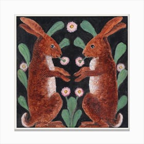 Rabbits And Flowers Canvas Print