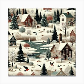 Winter Village In Sepia Tones Canvas Print