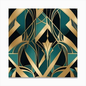 A stylish Art Deco pattern featuring bold geometric shapes, metallic accents, and a luxurious color scheme of gold, black, and deep teal. The design is elegant, symmetrical, and eye-catching Canvas Print