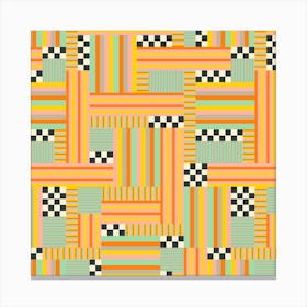 CHECKS AND STRIPES Retro Abstract Geometric Checkerboard Patchwork in Mid-Century Modern Summer Orange Yellow Blue with Black and White Canvas Print