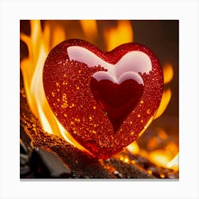 Hot Love Glowing Glas Heart In Fire Canvas Print