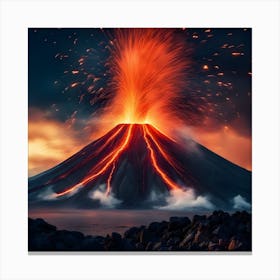 Volcano Eruption At Night Canvas Print