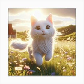 White Cat In The Meadow 2 Canvas Print