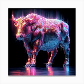 Bull In Neon Light Canvas Print