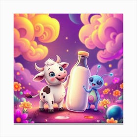 Cute Alien Baby And Bottle Of Milk Canvas Print