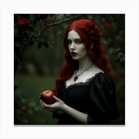 Red Haired Woman Holding Apple Canvas Print