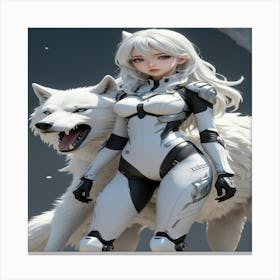 Anime Girl With Wolf Canvas Print