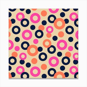 DROPS Polka Dots Rings Abstract Geometric in Retro Pink Orange Blue on Cream Canvas Print