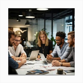 A Dynamic Multiracial Corporate Team In Casual Attire Effectively Brainstorming Over A Project Withi (7) Canvas Print