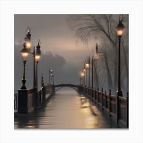 Bridge At Dusk Landscape Canvas Print