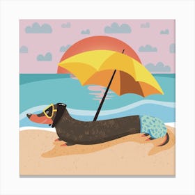 Dachshund On The Beach Canvas Print