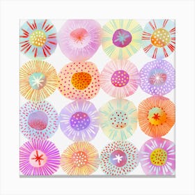 Watercolor Abstract Circle Pastel Flowers Canvas Print