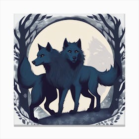 Two Wolves In The Forest Canvas Print